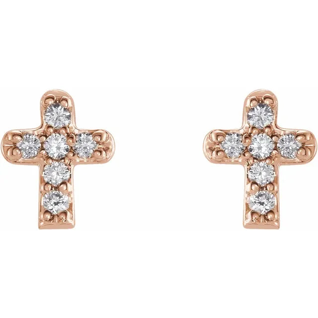 14K Rose Gold .06 CTW Natural Diamond Youth Cross Earrings