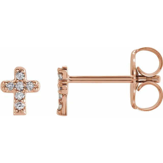 14K Rose Gold .06 CTW Natural Diamond Youth Cross Earrings