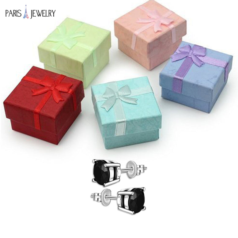 14k White Gold plated 8mm Round Cut Created Black Diamond CZ Stud Earrings
