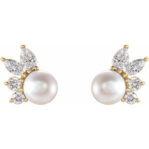 14K Yellow Gold Akoya Cultured Pearl & 1/2 CTW Diamond Earrings