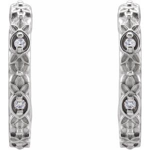 14K White Gold .05 CTW Natural Diamond Vintage-Inspired Huggie Earrings