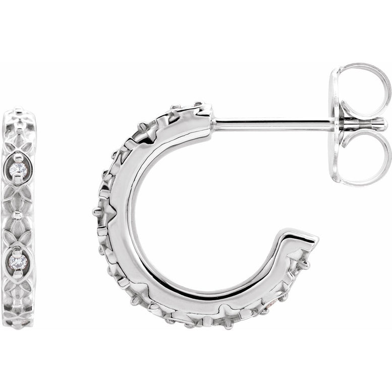 14K White Gold .05 CTW Natural Diamond Vintage-Inspired Huggie Earrings