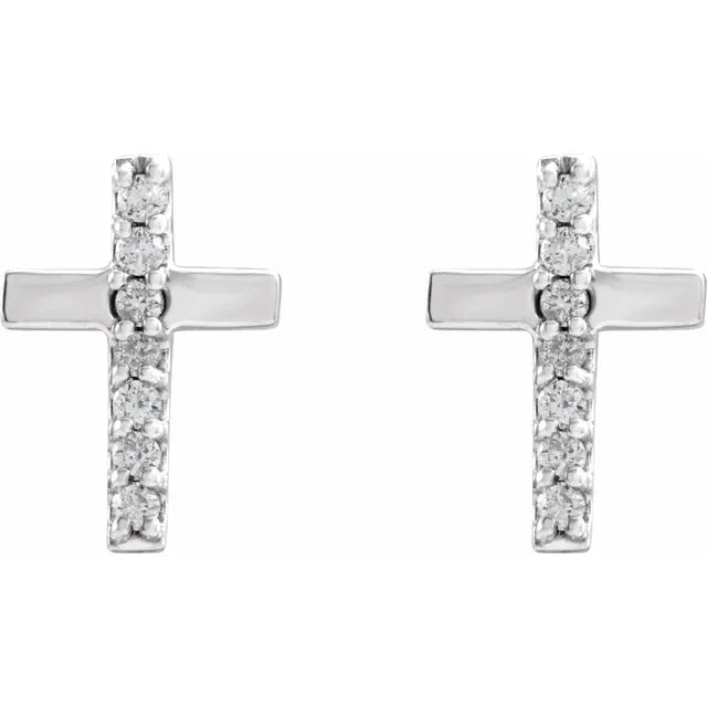 14K White Gold .06 CTW Natural Diamond Cross Earrings