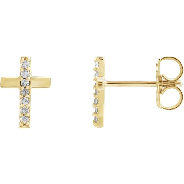 14K Yellow Gold .06 CTW Natural Diamond Cross Earrings