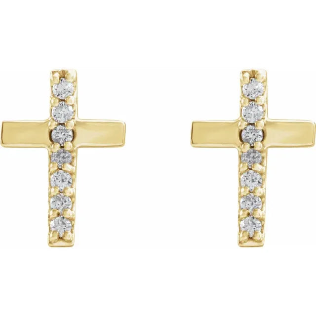 14K Yellow Gold .06 CTW Natural Diamond Cross Earrings