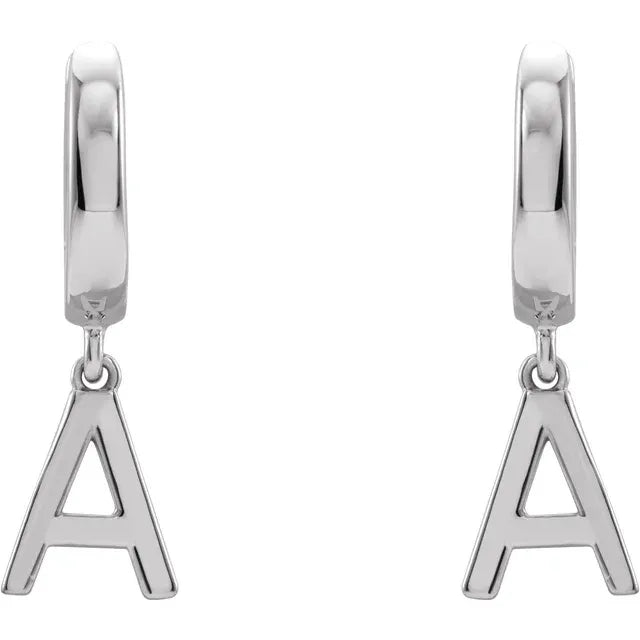 14K White Gold Initial A Hinged Huggie Earring