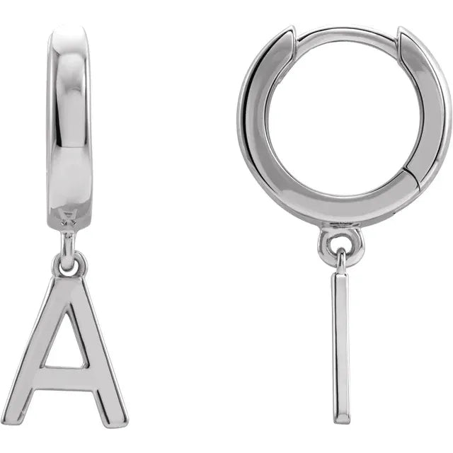 14K White Gold Initial A Hinged Huggie Earring