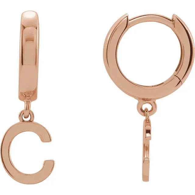 14K Rose Gold Initial C Hinged Huggie Earring