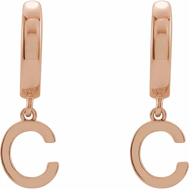 14K Rose Gold Initial C Hinged Huggie Earring