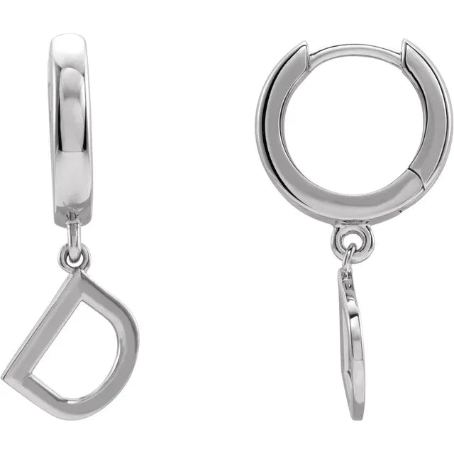 14K White Gold Initial D Hinged Huggie Earring