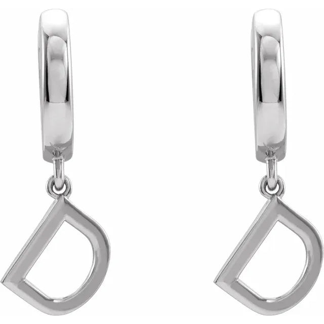 14K White Gold Initial D Hinged Huggie Earring