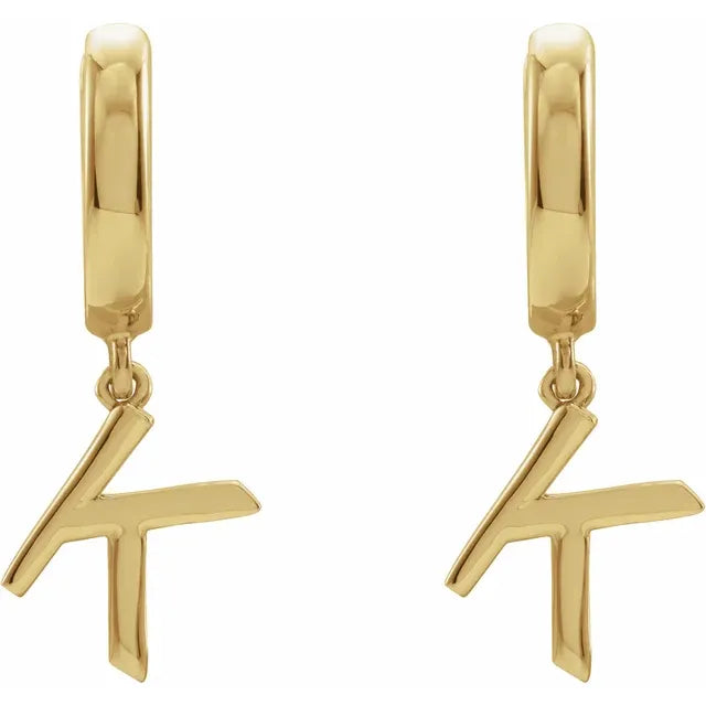 14K Yellow Gold Initial K Hinged Huggie Earring