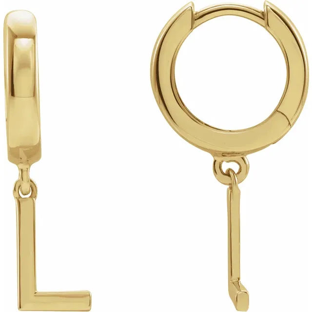 14K Yellow Gold Initial L Hinged Huggie Earring