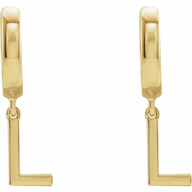 14K Yellow Gold Initial L Hinged Huggie Earring