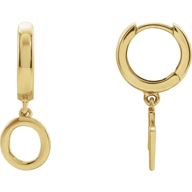 14K Yellow Gold Initial O Hinged Huggie Earring