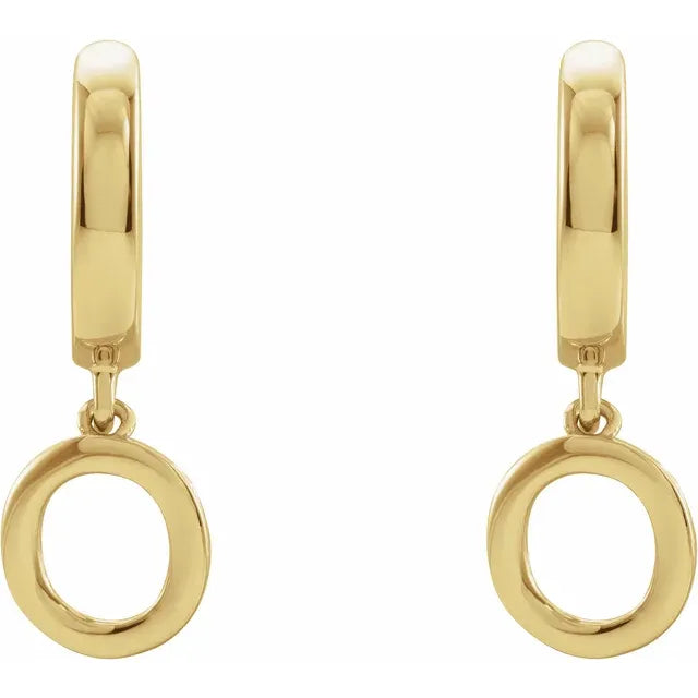 14K Yellow Gold Initial O Hinged Huggie Earring
