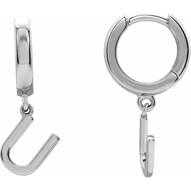 14K White Gold Initial U Hinged Huggie Earring