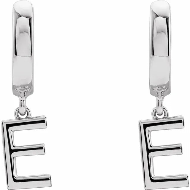 14K White Gold Initial E Hinged Huggie Earring
