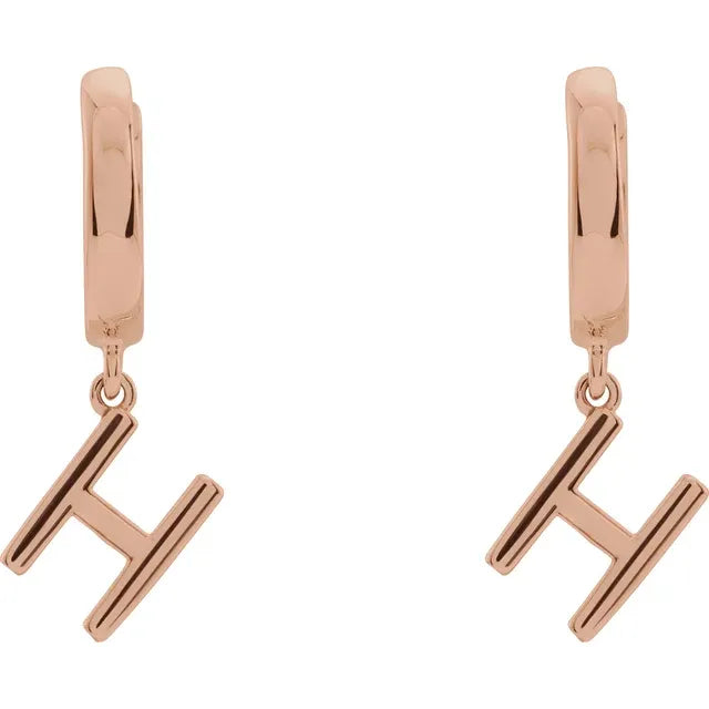 14K Rose Gold Initial H Hinged Huggie Earring