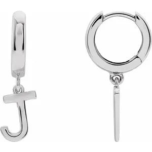 14K White Gold Initial J Hinged Huggie Earring