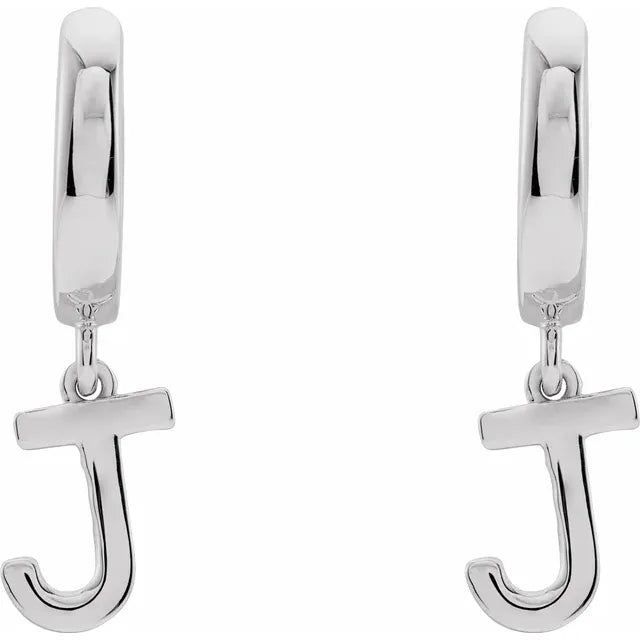 14K White Gold Initial J Hinged Huggie Earring