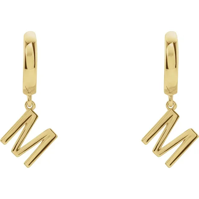 14K Yellow Gold Initial M Hinged Huggie Earring