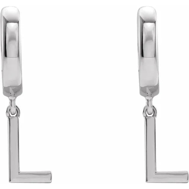 14K White Gold Initial L Hinged Huggie Earring