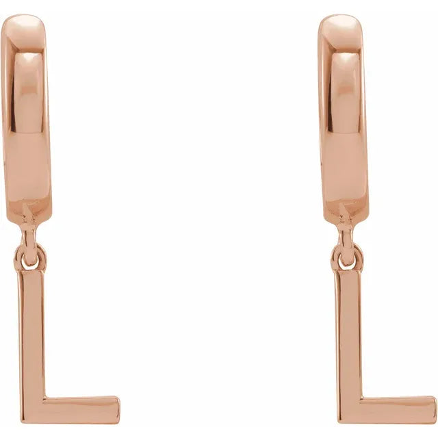 14K Rose Gold Initial L Hinged Huggie Earring