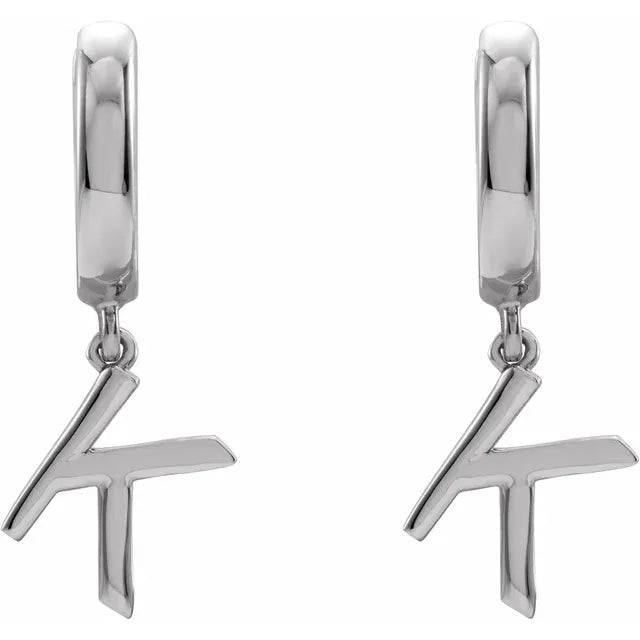 14K White Gold Initial K Hinged Huggie Earring