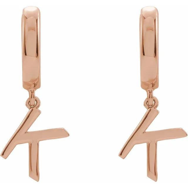 14K Rose Gold Initial K Hinged Huggie Earring