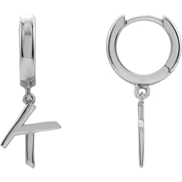 14K White Gold Initial K Hinged Huggie Earring