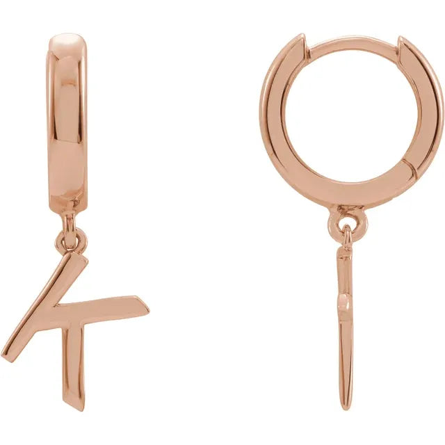 14K Rose Gold Initial K Hinged Huggie Earring