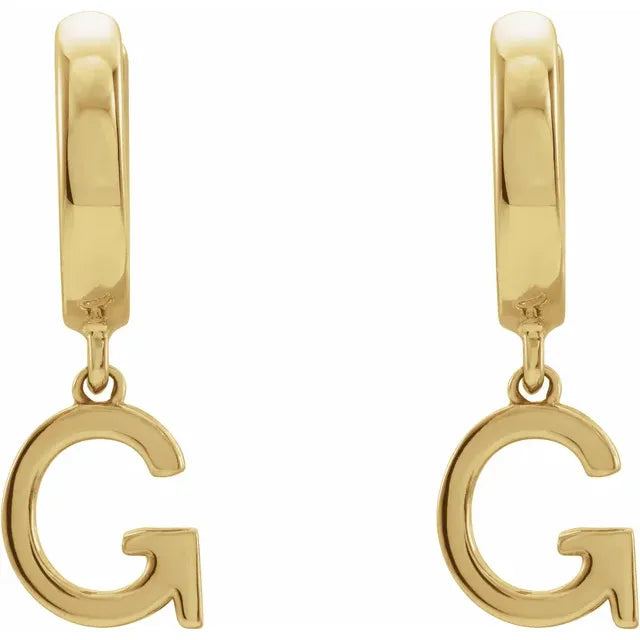 14K Yellow Gold Initial G Hinged Huggie Earring