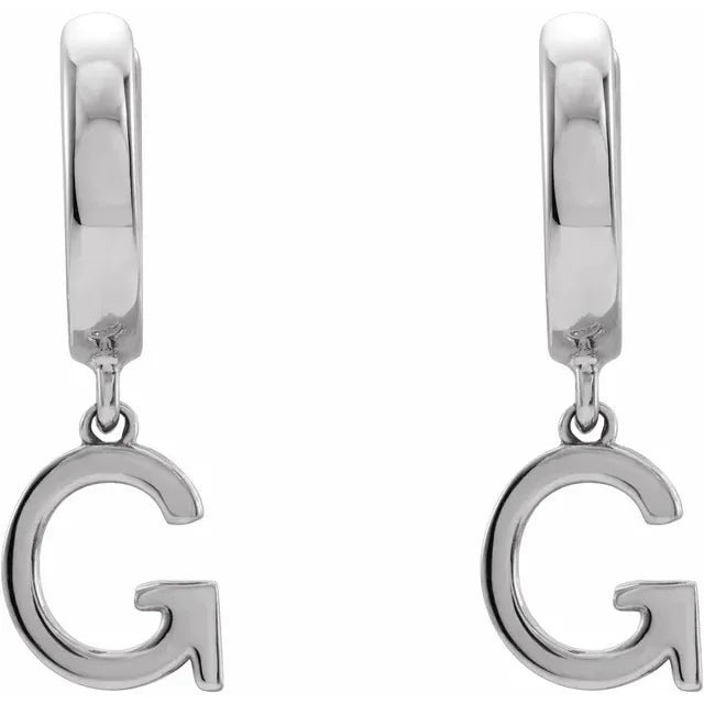 14K White Gold Initial G Hinged Huggie Earring