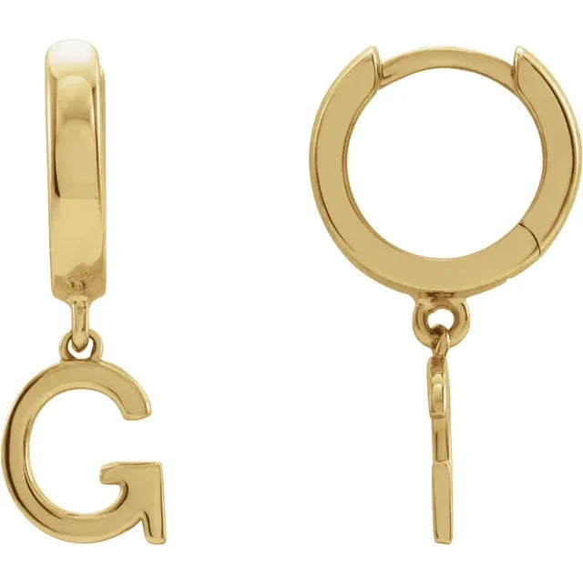 14K Yellow Gold Initial G Hinged Huggie Earring
