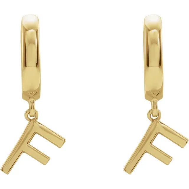 14K Yellow Gold Initial F Hinged Huggie Earring