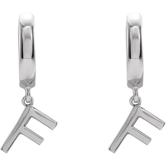 14K White Gold Initial F Hinged Huggie Earring