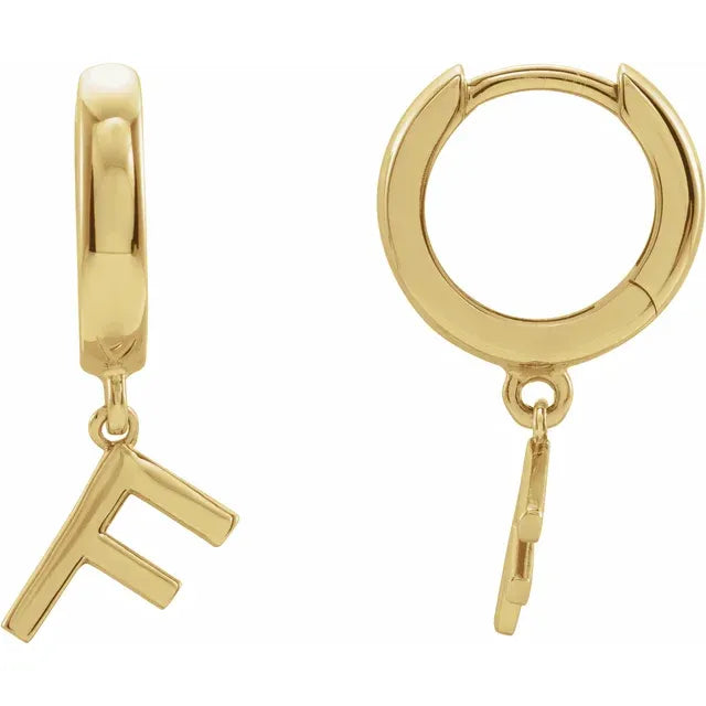 14K Yellow Gold Initial F Hinged Huggie Earring