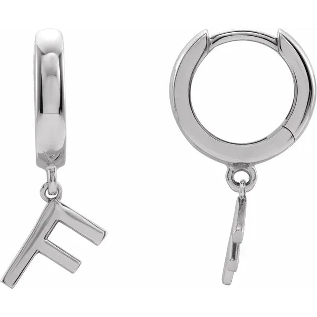 Sterling Silver Initial F Hinged Huggie Earring