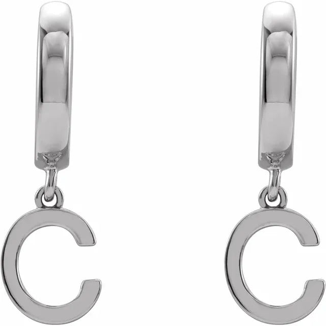 14K White Gold Initial C Hinged Huggie Earring