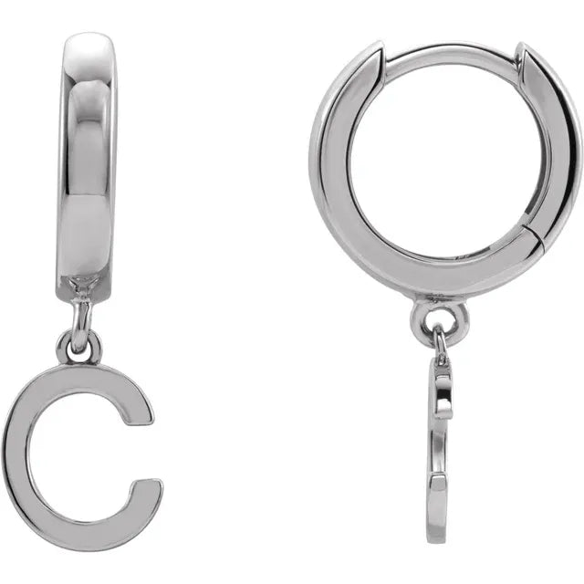 14K White Gold Initial C Hinged Huggie Earring