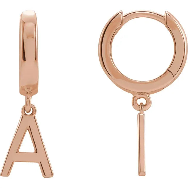 14K Rose Gold Initial A Hinged Huggie Earring