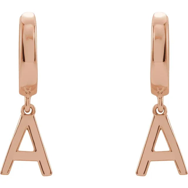 14K Rose Gold Initial A Hinged Huggie Earring
