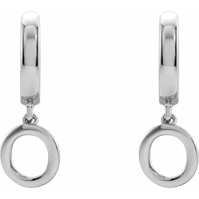 14K White Gold Initial O Hinged Huggie Earring