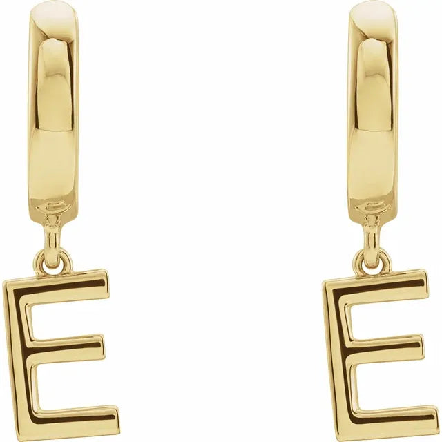 14K Yellow Gold Initial E Hinged Huggie Earring