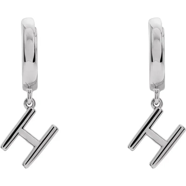 14K White Gold Initial H Hinged Huggie Earring
