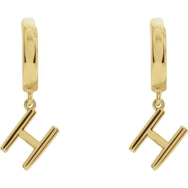 14K Yellow Gold Initial H Hinged Huggie Earring
