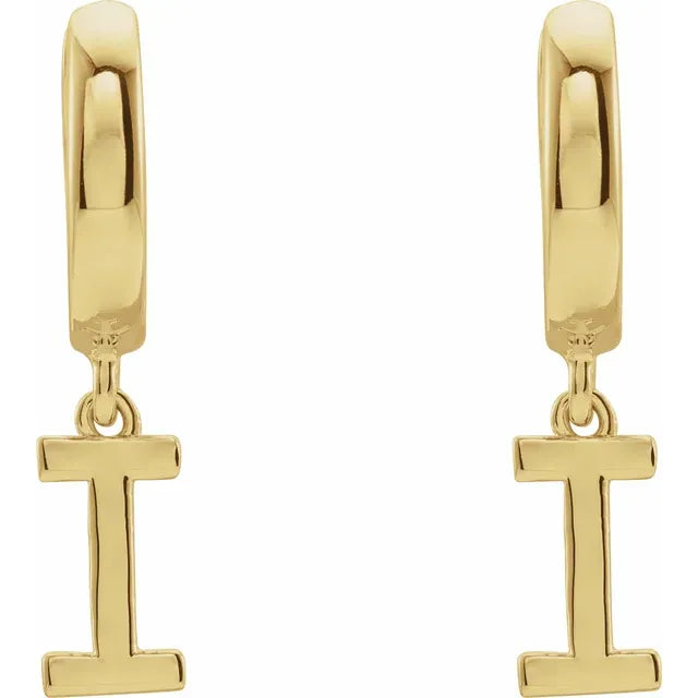 14K Yellow Gold Initial I Hinged Huggie Earring