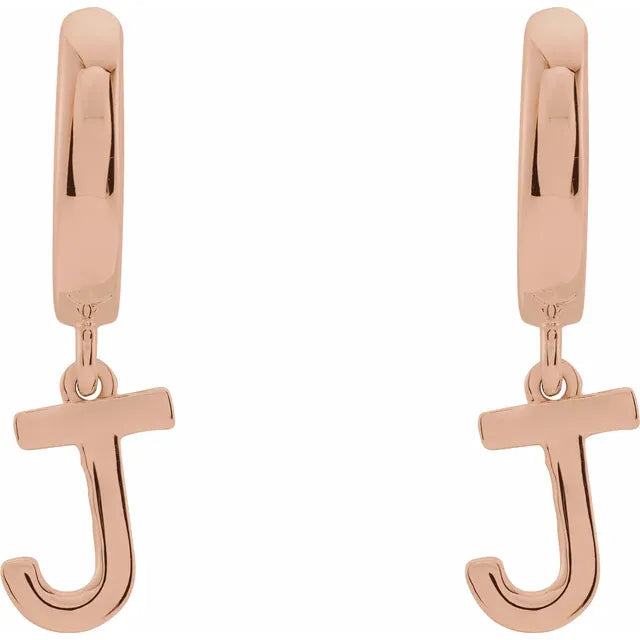 14K Rose Gold Initial J Hinged Huggie Earring