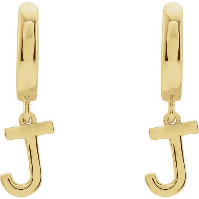 14K Yellow Gold Initial J Hinged Huggie Earring